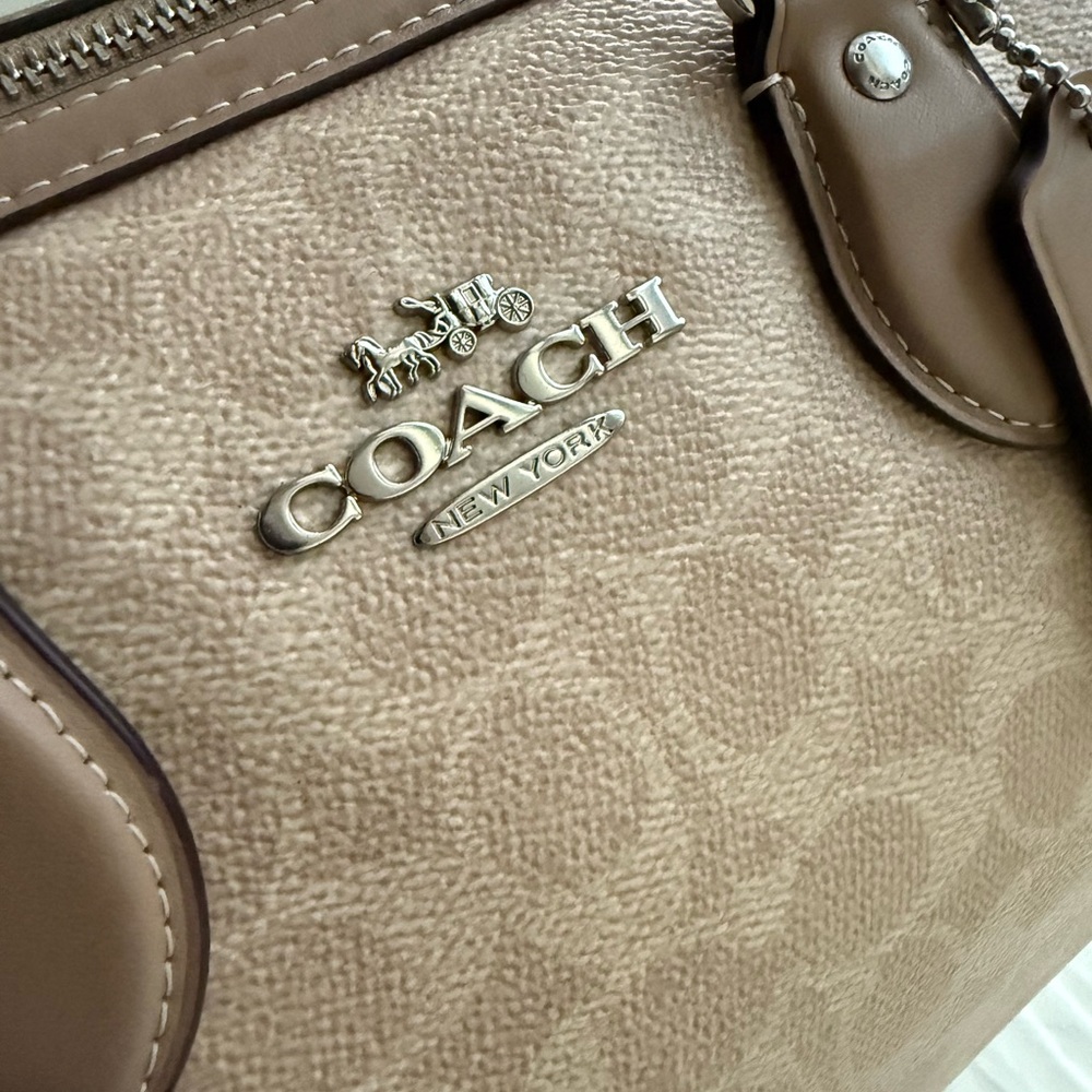 Coach Beige Signature Canvas Satchel with Tan Trim - Picture 8 of 15